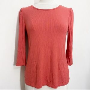 TIME and TRU rib knit round neck puff shoulder slight shoulder pad top M